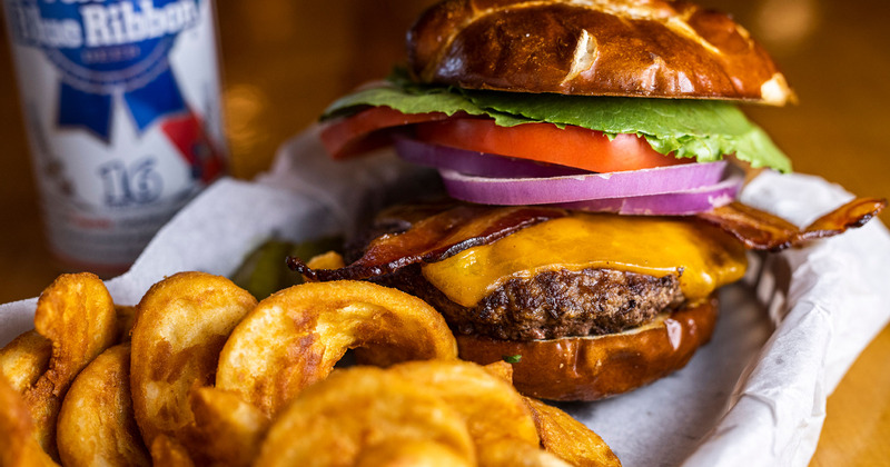 Deluxe Burger and sidewinder fries