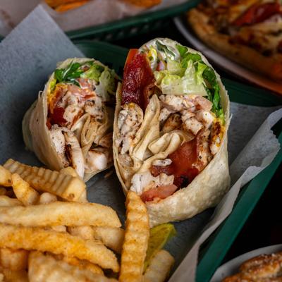 Chicken Bacon Ranch Wrap and fries.