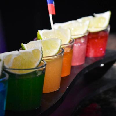 Cocktail flight, closeup.