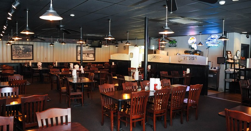 Interior, empty dining tables