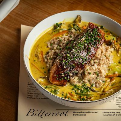 Soy glazed salmon risotto.