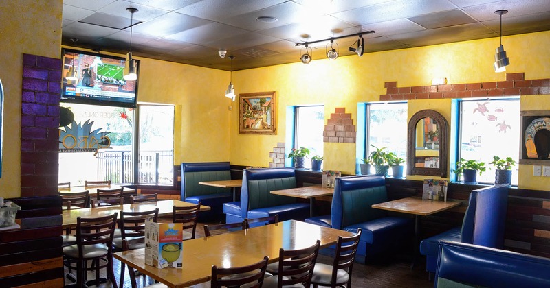 Interior, dining tables and booths