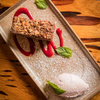 Chocolate Pecan cake dessert, top view