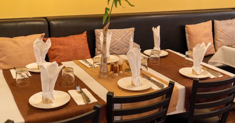 Interior, tables ready for guests