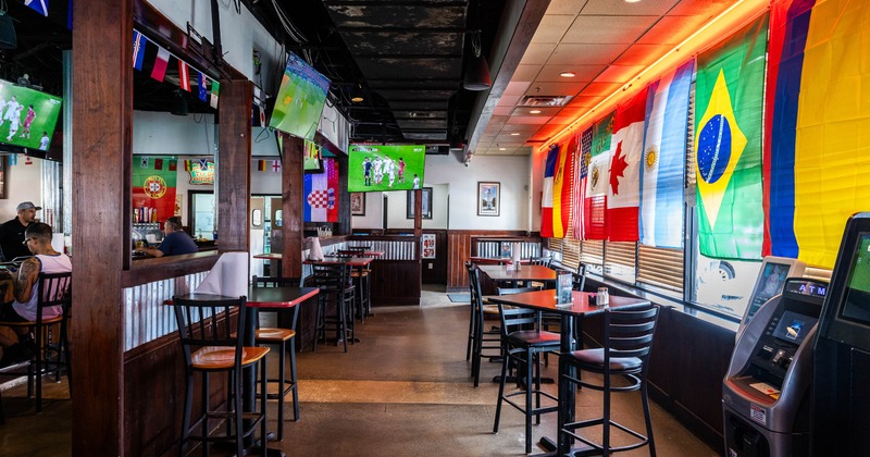 Interior, high tables and chairs