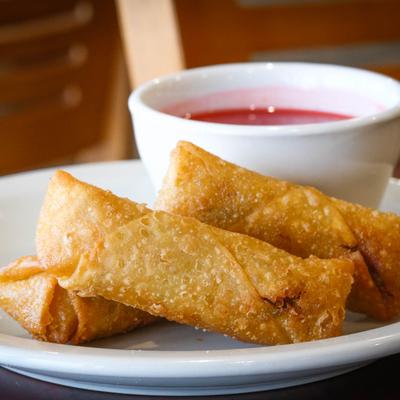 Egg Rolls with sweet and sour sauce.