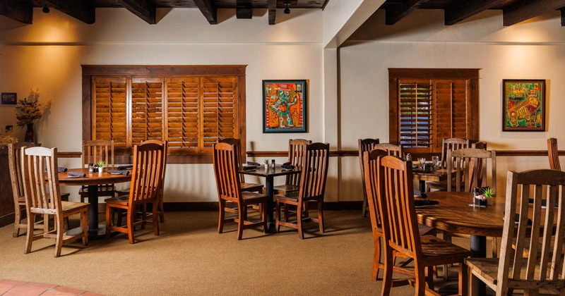 Interior, tables and seating ready for guests