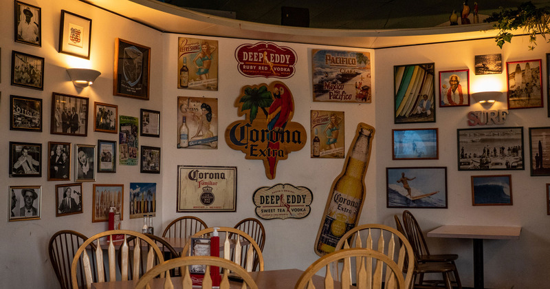 Interior, table and decorated walls