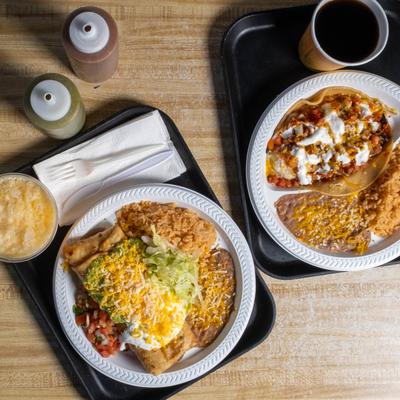Chimichanga and Huevos Rancheros.
