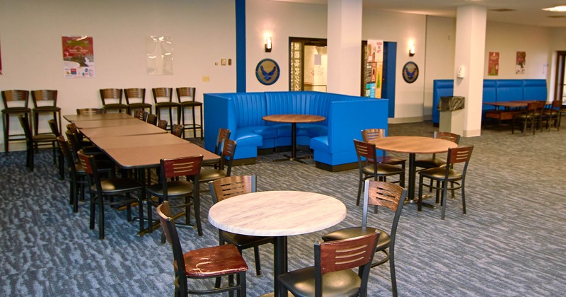 Interior, chairs, tables and restaurant booths