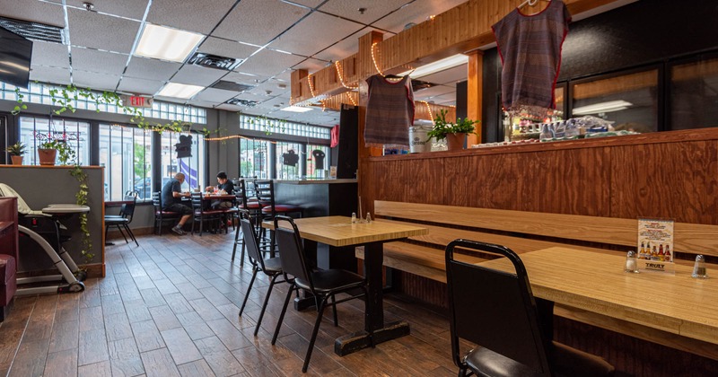 Interior, seating area, tables and chairs