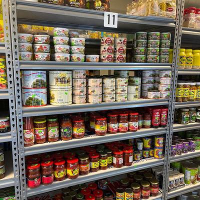 Market shelves with goods
