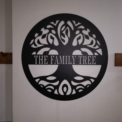 The restaurant's logo on a wall.