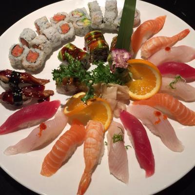 Assorted nigiri and sushi rolls.