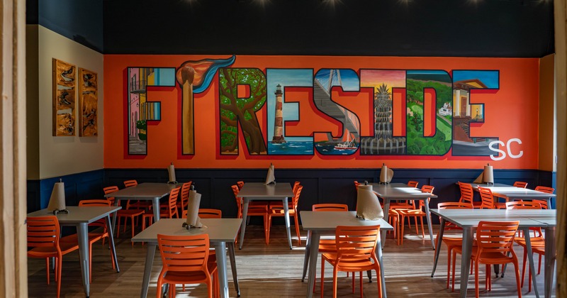 Interior, colorful and bright dining area