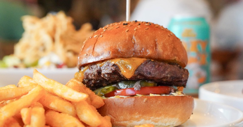 Cheeseburger served with golden fries