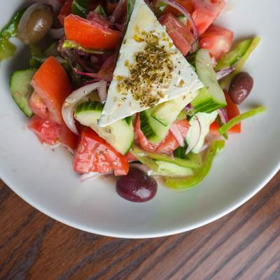 Salad served, top view