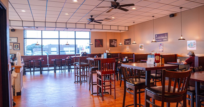 Interior, dining tables and booths