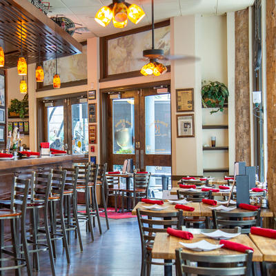 Interior, dining area near bar