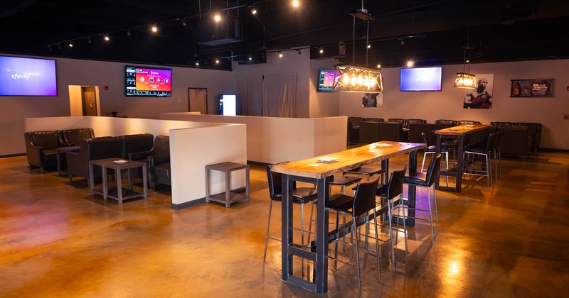 Interior, wide view of seating area