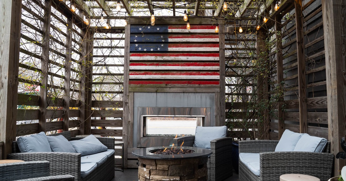 Exterior, sofas with grey cushion and pillows