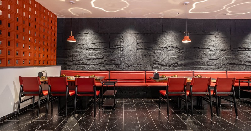 Grill tables, banquette seating