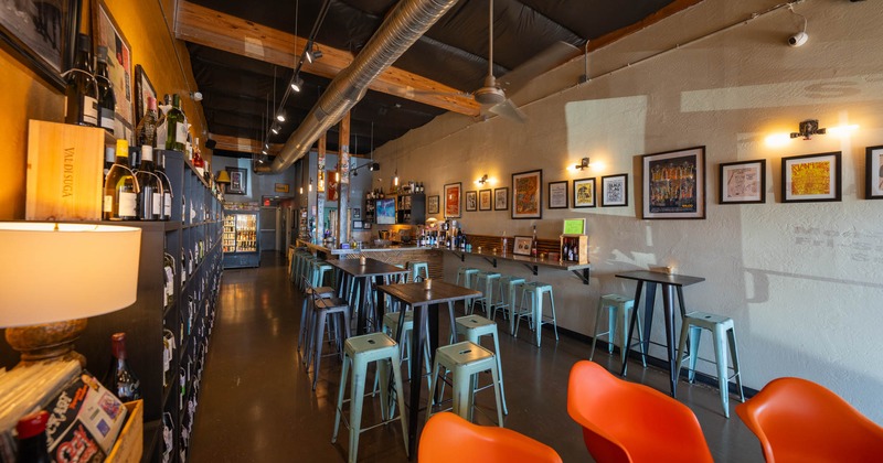 Interior seating area, tables ready for guests