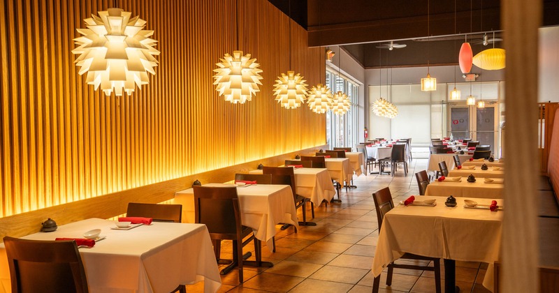 Interior, tables ready for guests