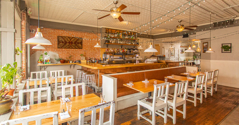 Interior, bar area, tables and chairs, restaurant decoration