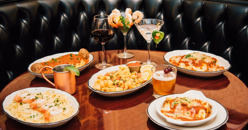 Different dishes and drinks on the table