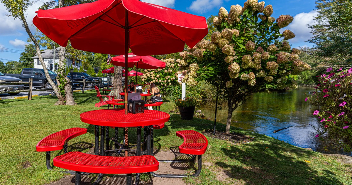 Exterior, seating area near the river