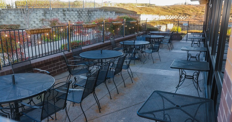 Exterior, tables and chairs ready for guests