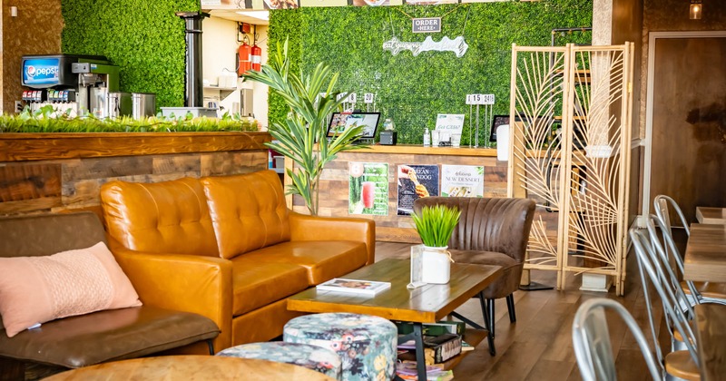 Two-seater sofa with table and decorations