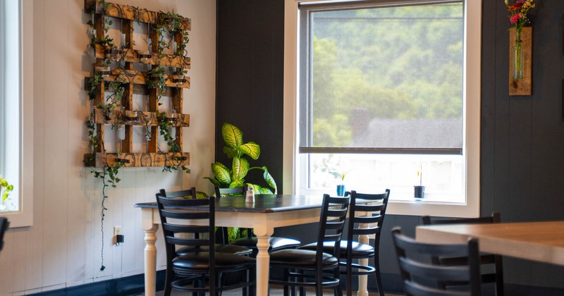 Interior, dining tables and chairs