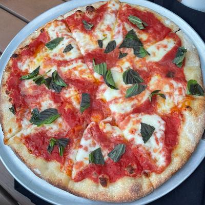 Pizza Margherita, top view.