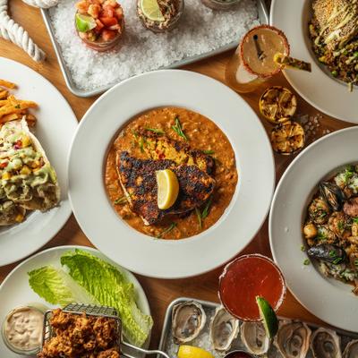 Assorted food dishes.