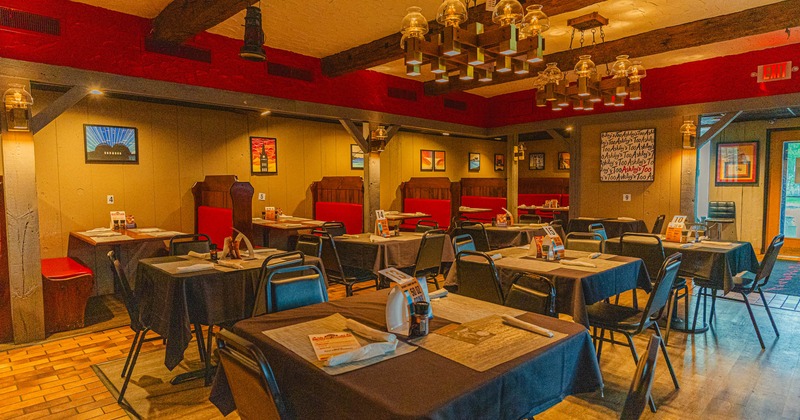 Interior, tables ready for guests