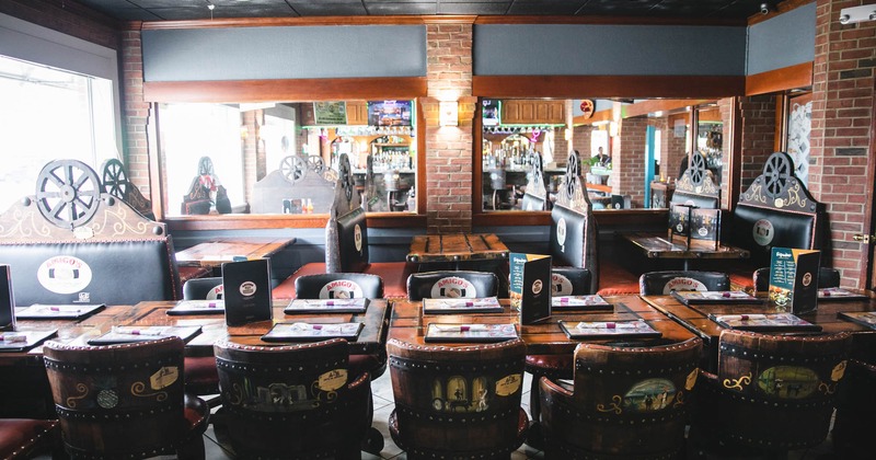 Dining area, tables and chairs, wide view