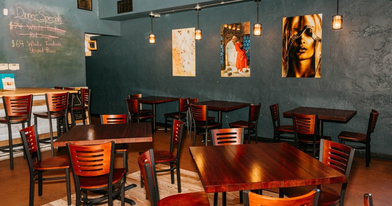 Interior dining area, pictures on the wall