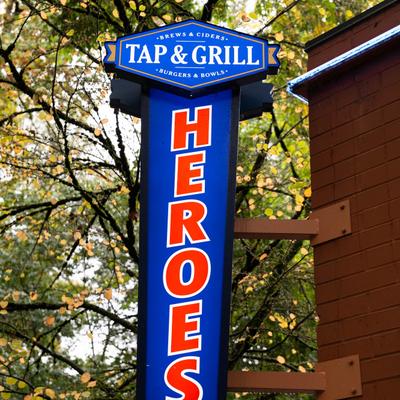 Exterior, Heroes blade sign.