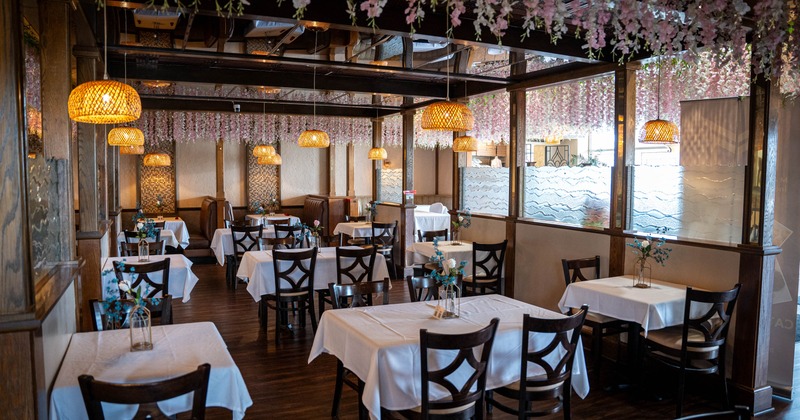 Interior, tables and seats ready for guests