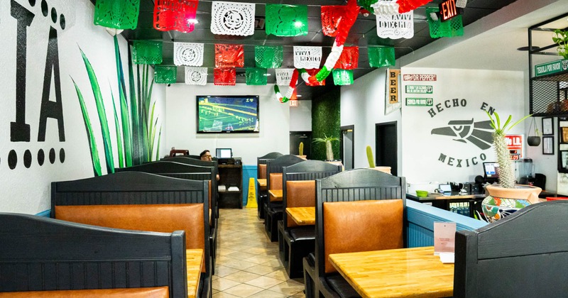 Inside space, seating booths