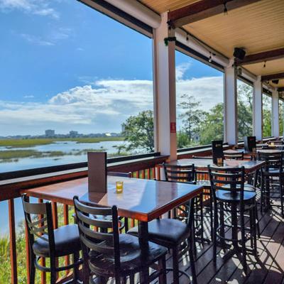 Main patio, tables and seats.
