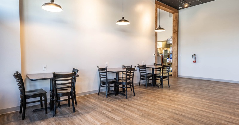 Interior, tables and chairs for guests