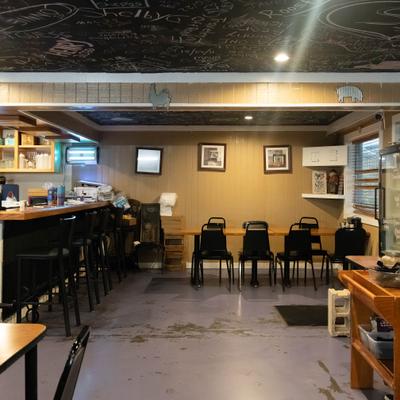 Seating and bar areas.