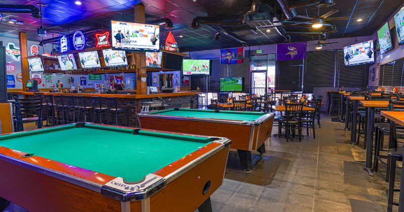 Interior, pool tables and TV area