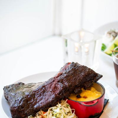 Blackberry BBQ Pork Ribs, with apple slaw