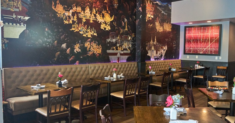 Interior, diner area, booths, tables, chairs