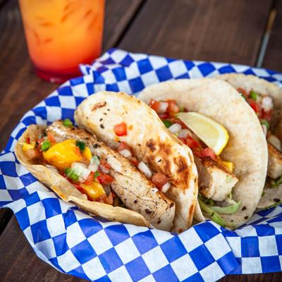 Mahi Mahi tacos, with salsa.