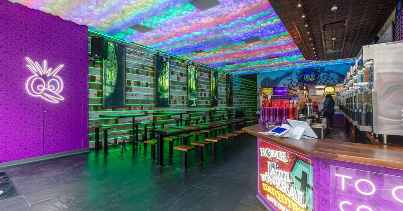 Interior, seating area with tables and chairs